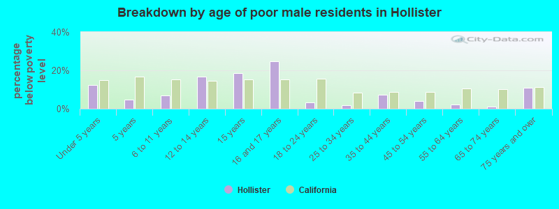 Breakdown by age of poor male residents in Hollister