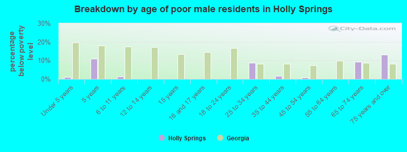 Breakdown by age of poor male residents in Holly Springs