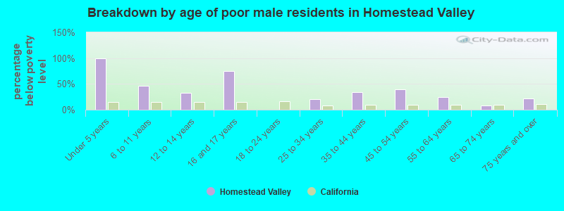 Breakdown by age of poor male residents in Homestead Valley