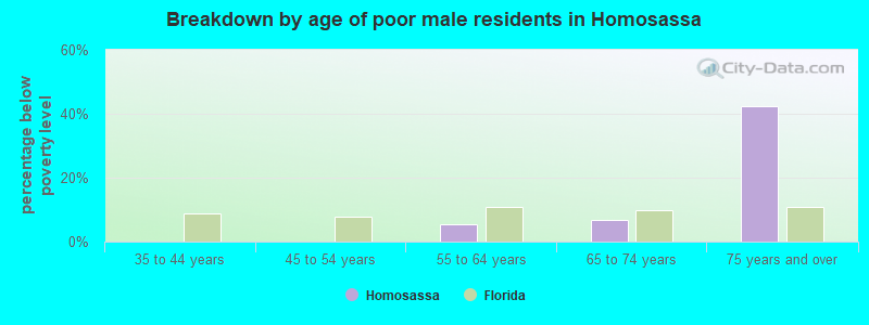 Breakdown by age of poor male residents in Homosassa