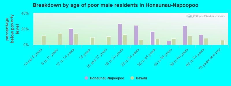 Breakdown by age of poor male residents in Honaunau-Napoopoo