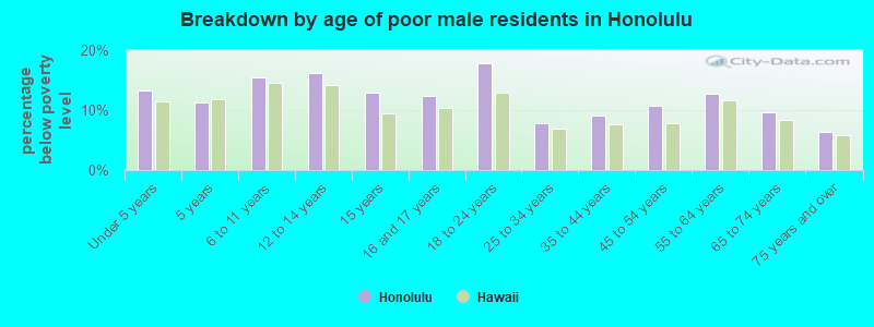 Breakdown by age of poor male residents in Honolulu
