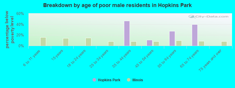 Breakdown by age of poor male residents in Hopkins Park