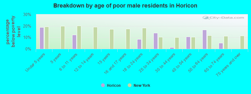 Breakdown by age of poor male residents in Horicon