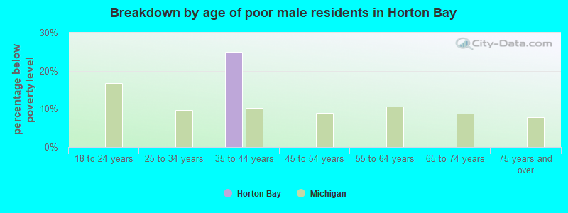 Breakdown by age of poor male residents in Horton Bay