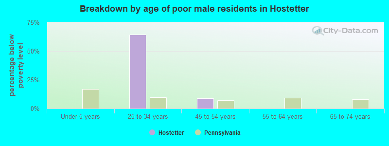 Breakdown by age of poor male residents in Hostetter
