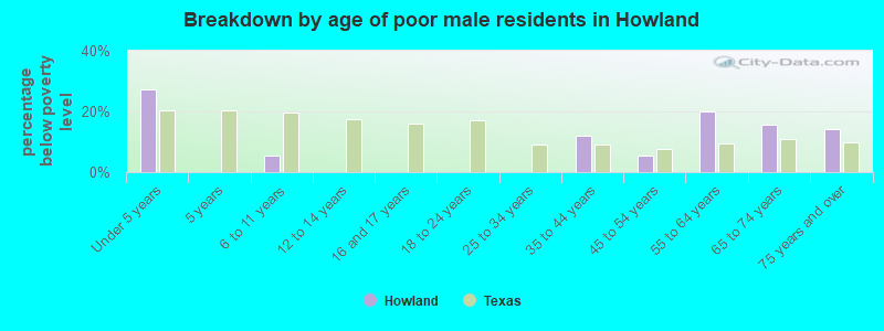 Breakdown by age of poor male residents in Howland