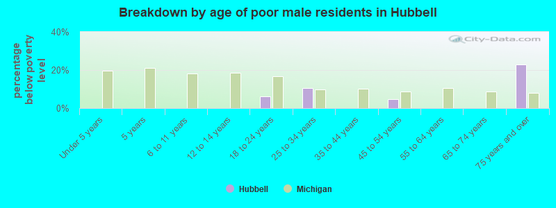 Breakdown by age of poor male residents in Hubbell