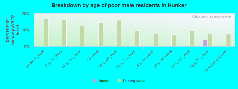 Breakdown by age of poor male residents in Hunker