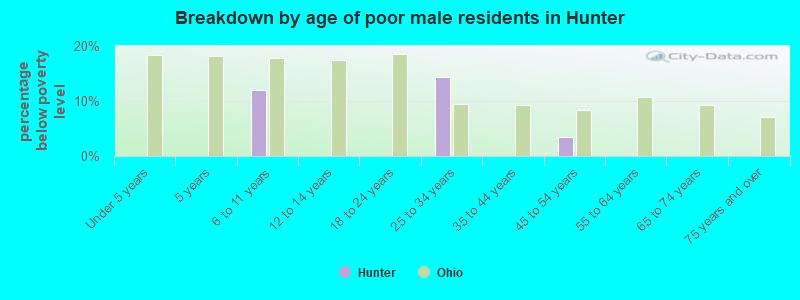 Breakdown by age of poor male residents in Hunter