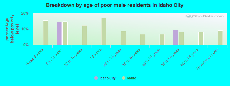 Breakdown by age of poor male residents in Idaho City