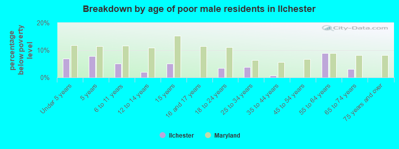 Breakdown by age of poor male residents in Ilchester