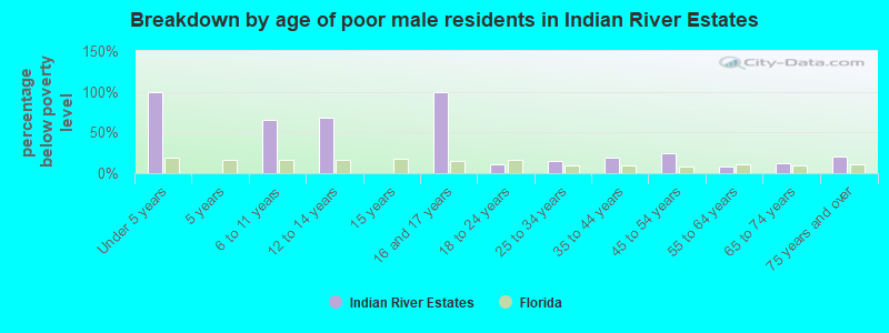Breakdown by age of poor male residents in Indian River Estates