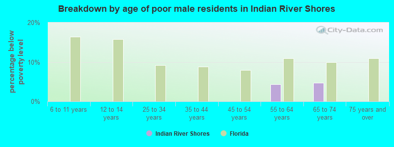 Breakdown by age of poor male residents in Indian River Shores
