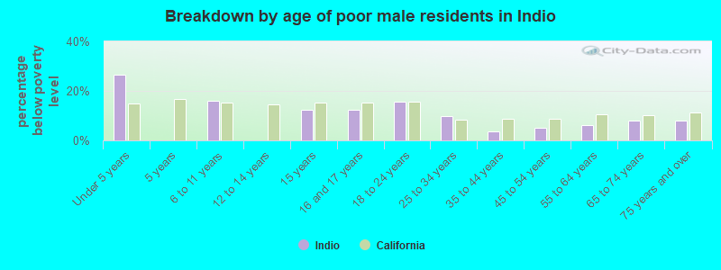 Breakdown by age of poor male residents in Indio