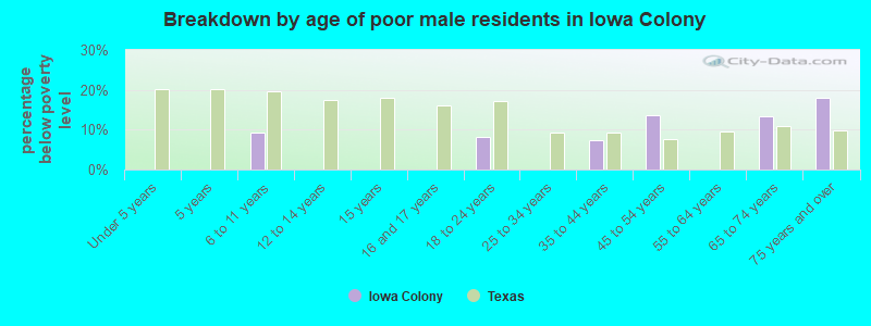 Breakdown by age of poor male residents in Iowa Colony