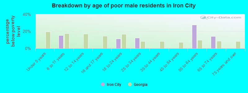 Breakdown by age of poor male residents in Iron City