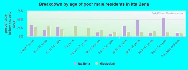 Breakdown by age of poor male residents in Itta Bena