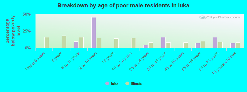 Breakdown by age of poor male residents in Iuka