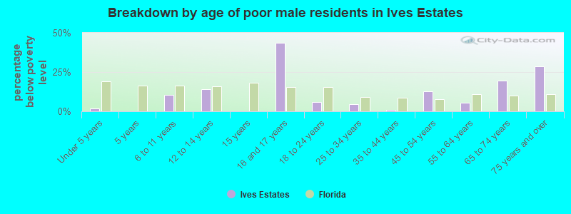 Breakdown by age of poor male residents in Ives Estates