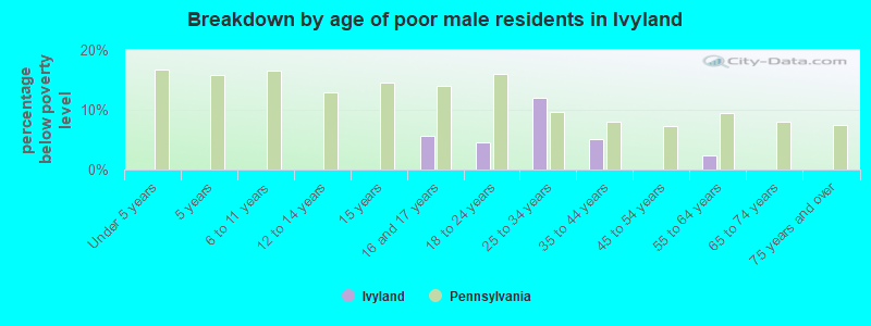 Breakdown by age of poor male residents in Ivyland