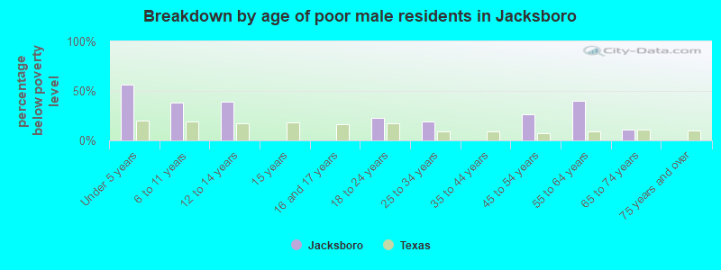 Breakdown by age of poor male residents in Jacksboro