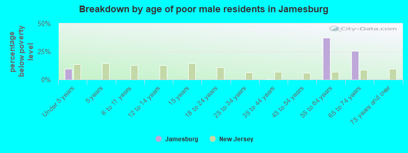 Breakdown by age of poor male residents in Jamesburg