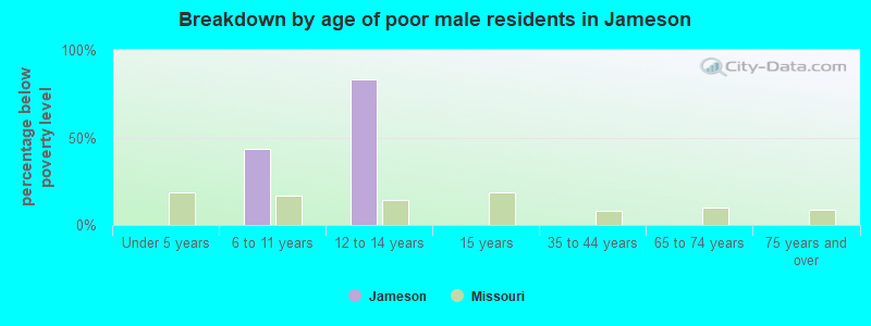 Breakdown by age of poor male residents in Jameson