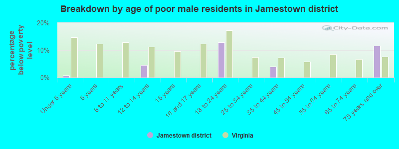 Breakdown by age of poor male residents in Jamestown district