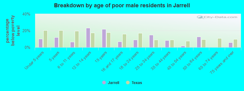 Breakdown by age of poor male residents in Jarrell