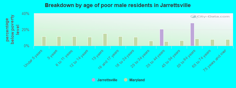 Breakdown by age of poor male residents in Jarrettsville