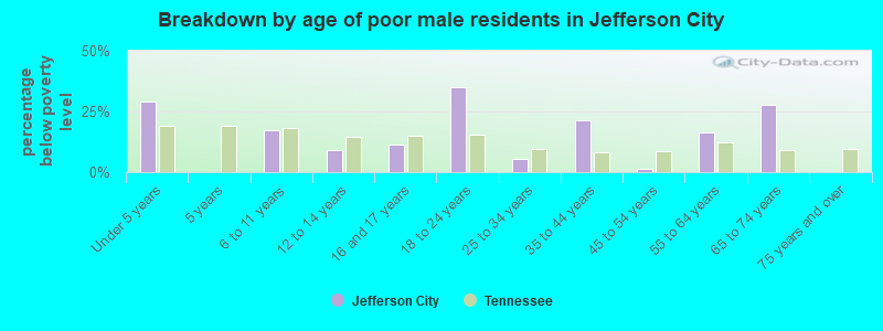 Breakdown by age of poor male residents in Jefferson City