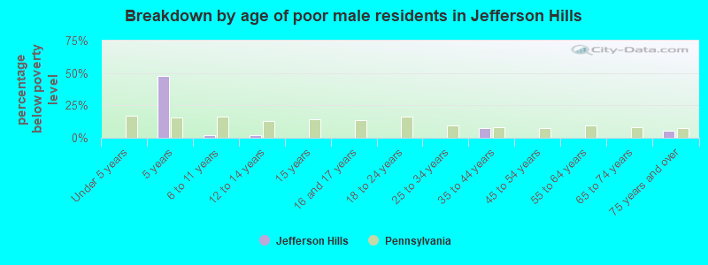 Breakdown by age of poor male residents in Jefferson Hills