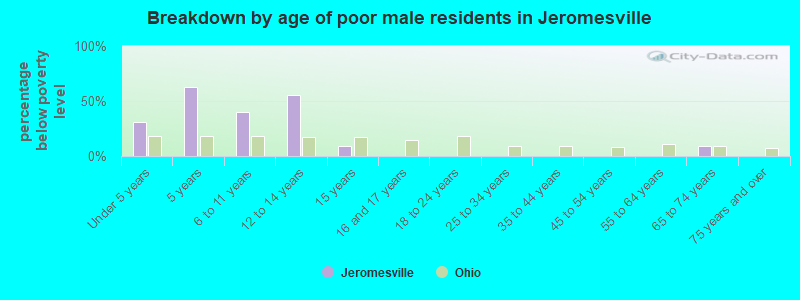 Breakdown by age of poor male residents in Jeromesville