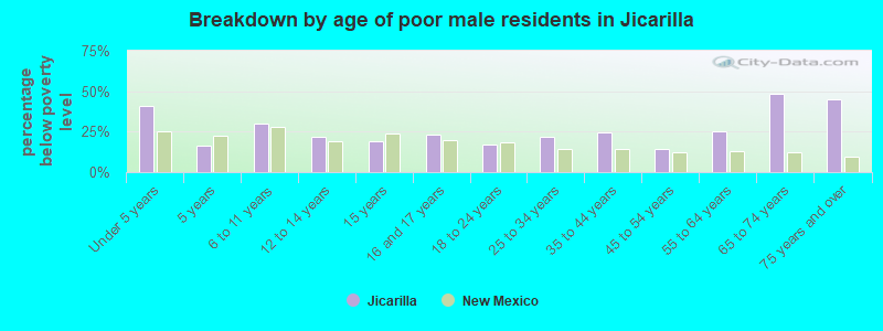 Breakdown by age of poor male residents in Jicarilla