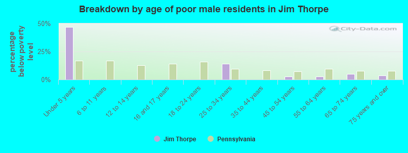 Breakdown by age of poor male residents in Jim Thorpe