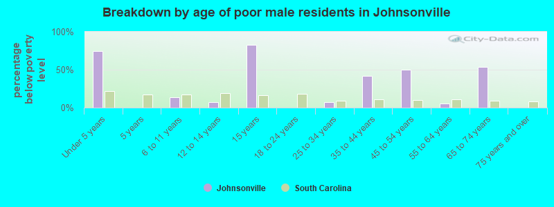 Breakdown by age of poor male residents in Johnsonville