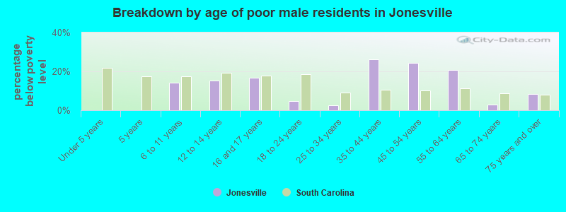 Breakdown by age of poor male residents in Jonesville