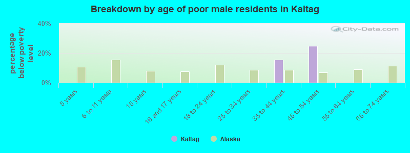 Breakdown by age of poor male residents in Kaltag
