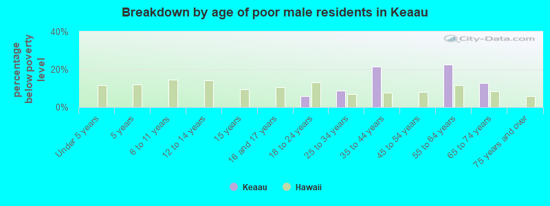 Breakdown by age of poor male residents in Keaau