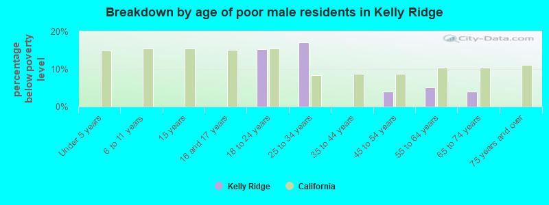 Breakdown by age of poor male residents in Kelly Ridge