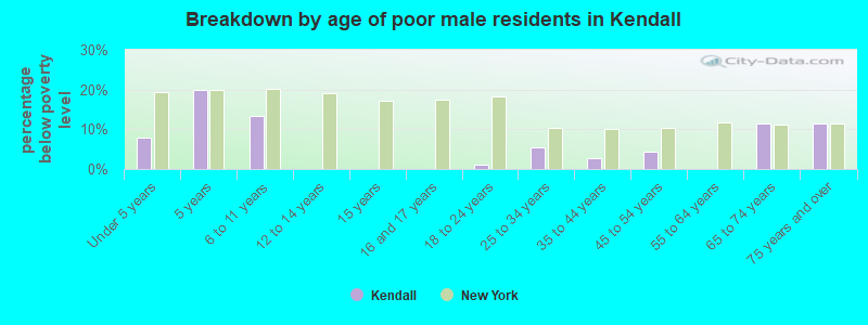 Breakdown by age of poor male residents in Kendall