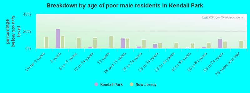 Breakdown by age of poor male residents in Kendall Park