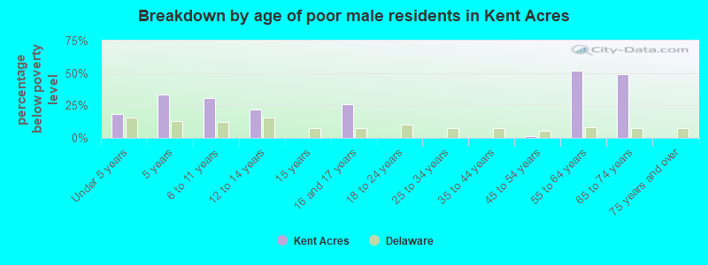 Breakdown by age of poor male residents in Kent Acres