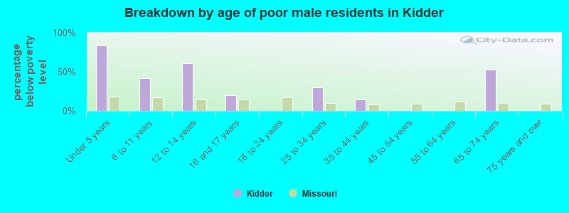 Breakdown by age of poor male residents in Kidder