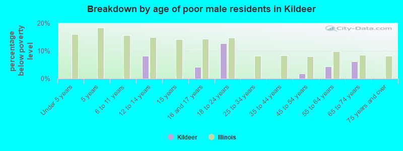 Breakdown by age of poor male residents in Kildeer