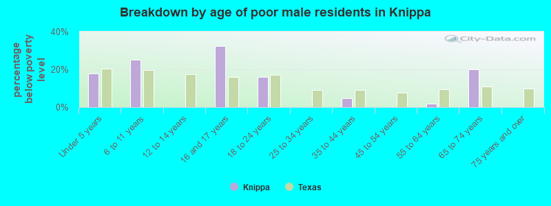 Breakdown by age of poor male residents in Knippa