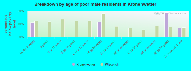 Breakdown by age of poor male residents in Kronenwetter