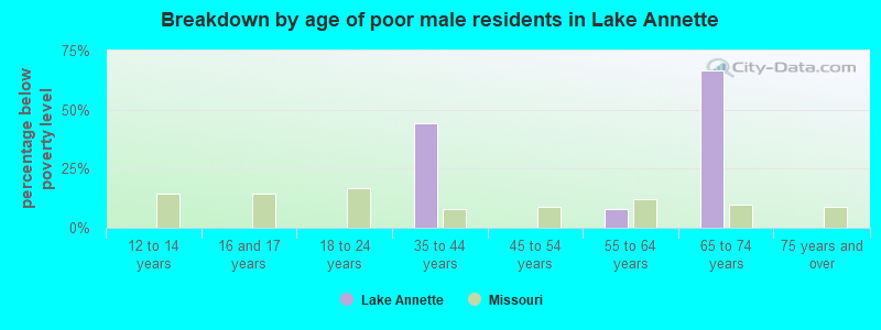 Breakdown by age of poor male residents in Lake Annette