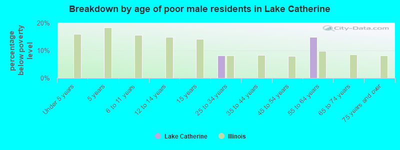 Breakdown by age of poor male residents in Lake Catherine